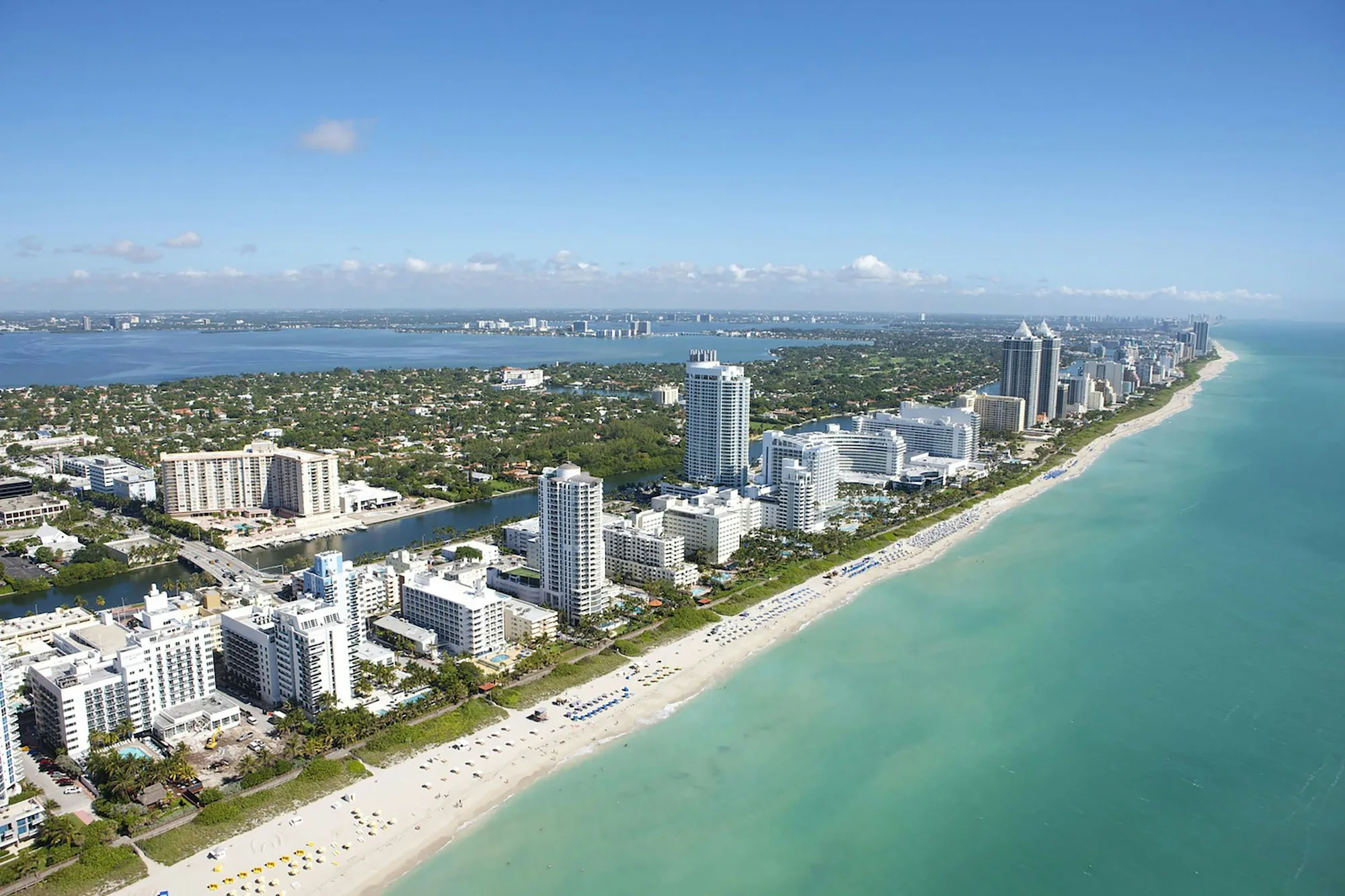 Finished condominium buildings along Miami Beach’s coastline.